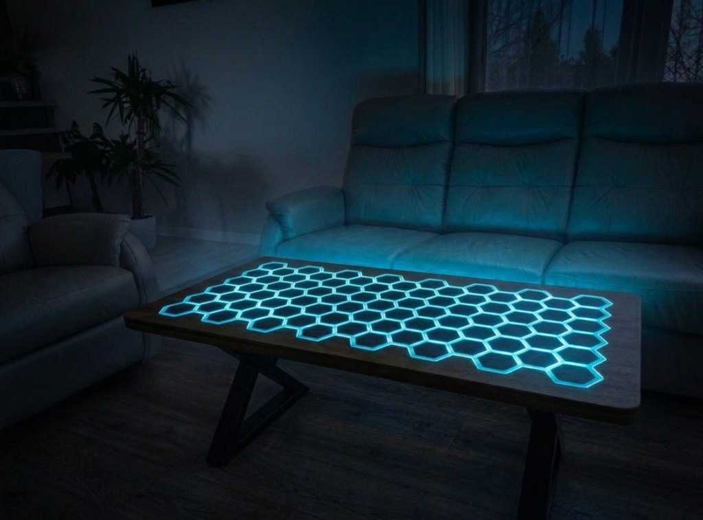 Stół Vuxo w nocy z podświetleniem